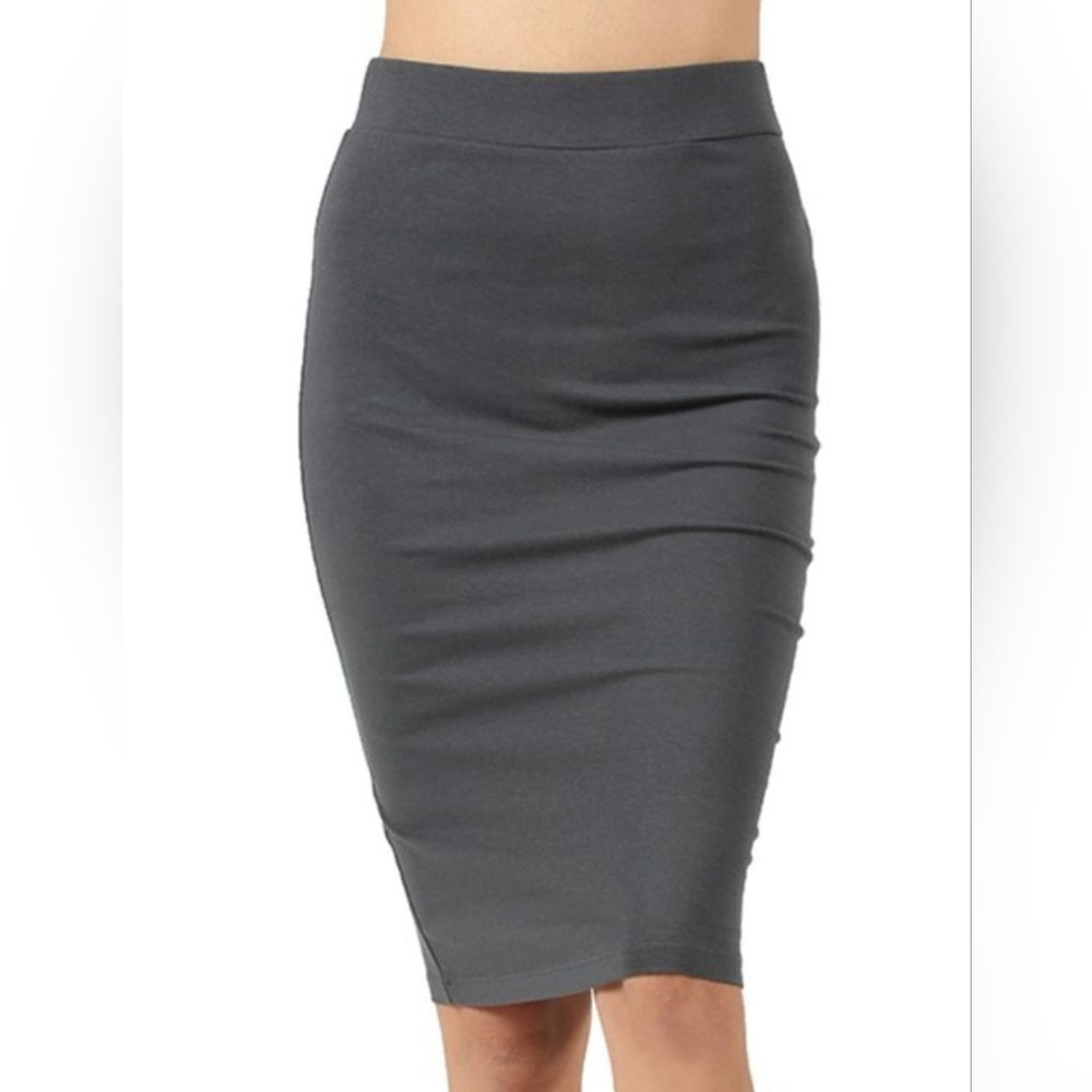 Zenana Premium Cotton Basic Knee Skirt Gray Women's Skirt Sz L